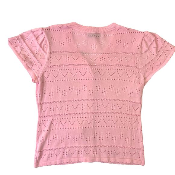 Grace Karin Pink Eyelets Knit Short Sleeve Lightweight Cardigan - Picture 5 of 6